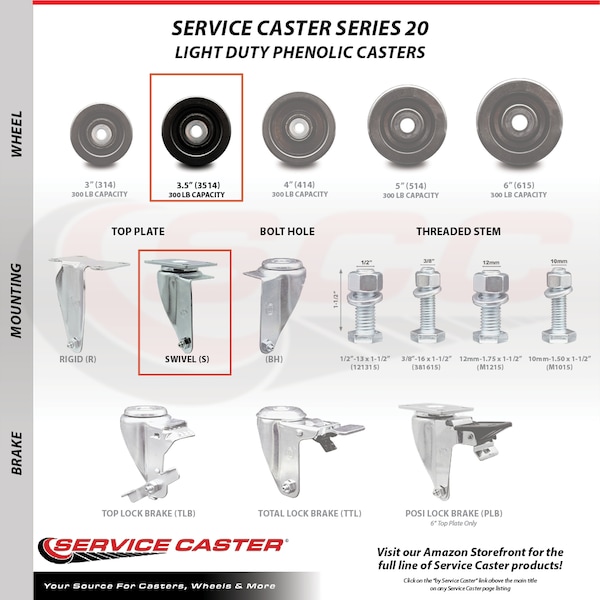 3.5 Inch Phenolic Wheel Swivel Top Plate Caster